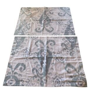 Set of 2 Pottery Barn Standard Pillow Shams Ikat Print Ivory Blue Green